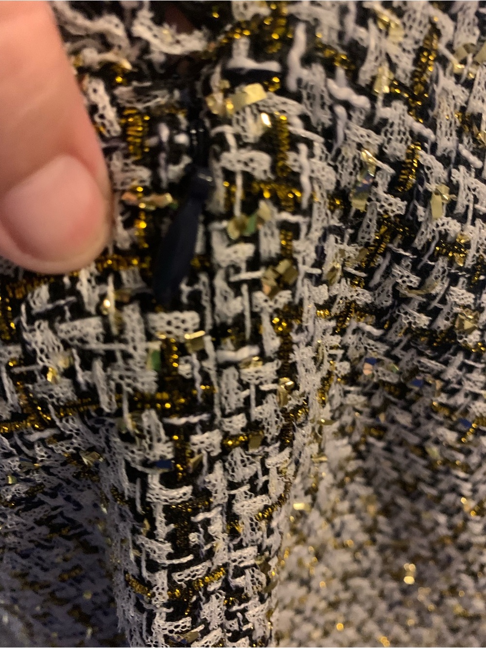 NEW LOFT Blue Gold Metallic Tweed V-Neck Size 14 Mini Dress Sleeveless Fringe - Picture 8 of 10
